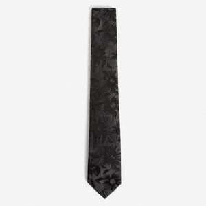 Grey Black Narrow Floral Silk Tie